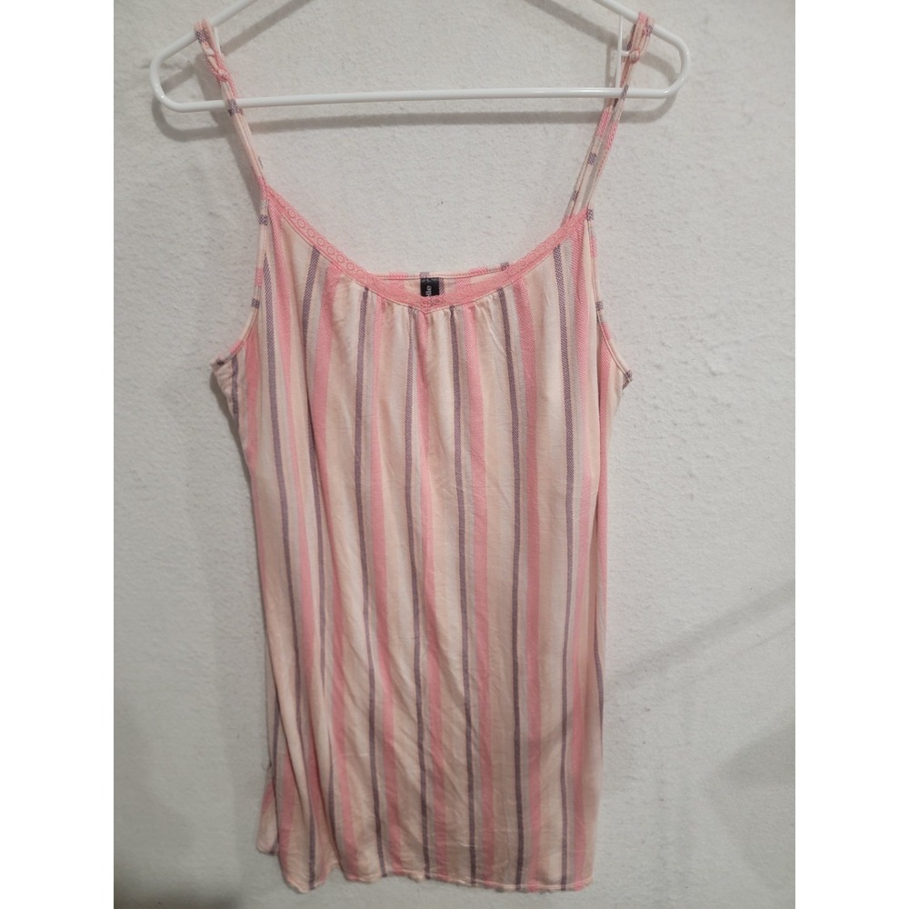 Ambrielle XXL Striped Chemise Nightgown Built-in Shelf Bra Lace Pink Purple Soft